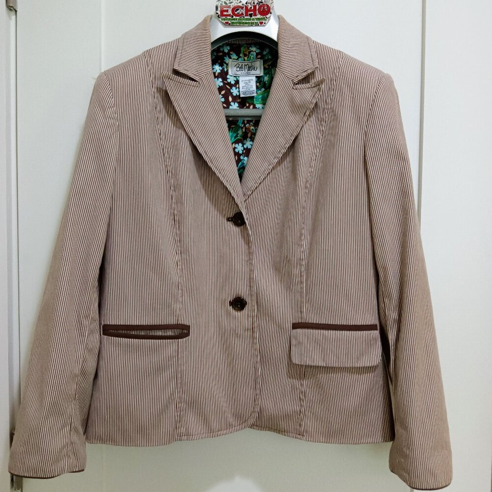 Vintage Bob Mackie Studio Brown Pinstripe Blazer with Green Floral Lining